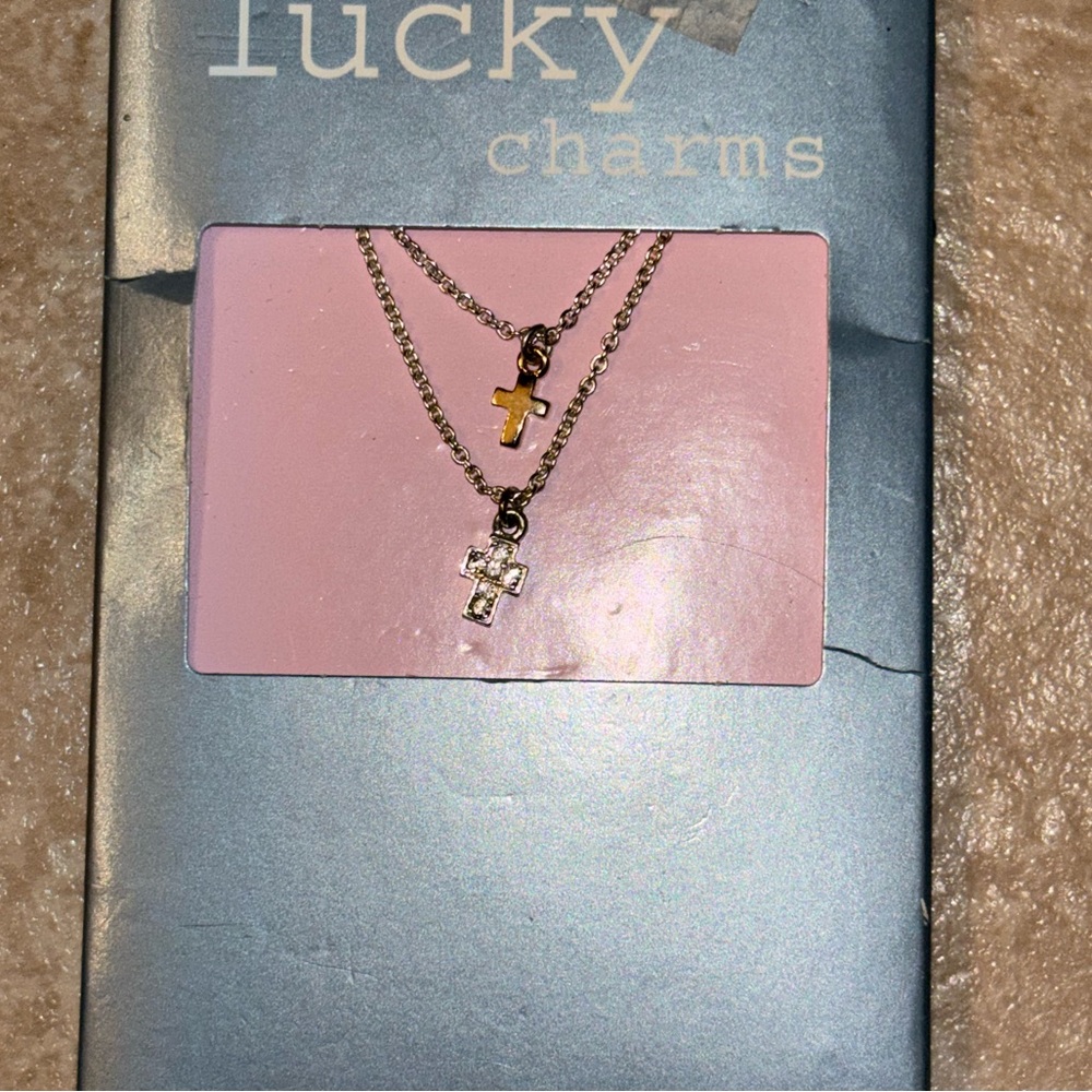 NWT Lucky Charms Double Necklace with cross pendants, gold-tone, from Kohl’s